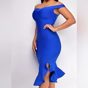 Royal Blue Off Shoulder Bandage Midi Dress